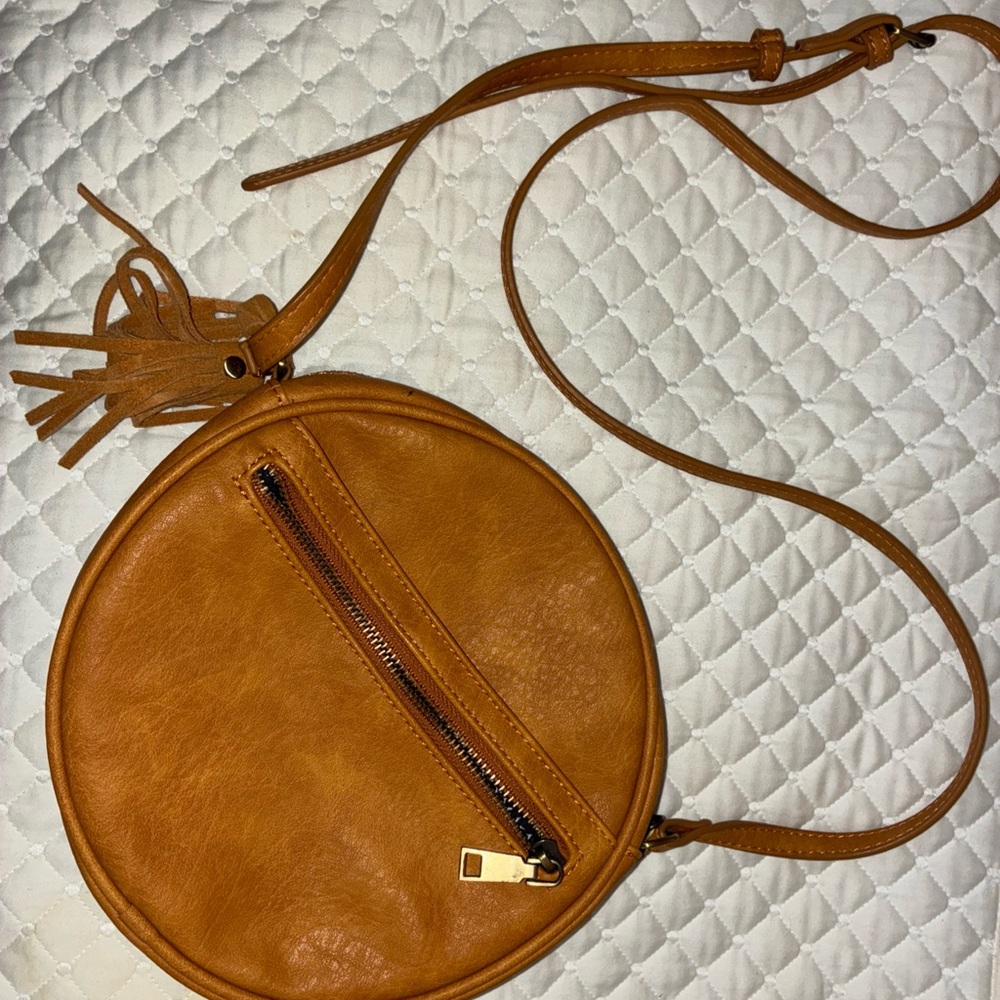 Round Tan Leather Crossbody Bag - Picture 7 of 15
